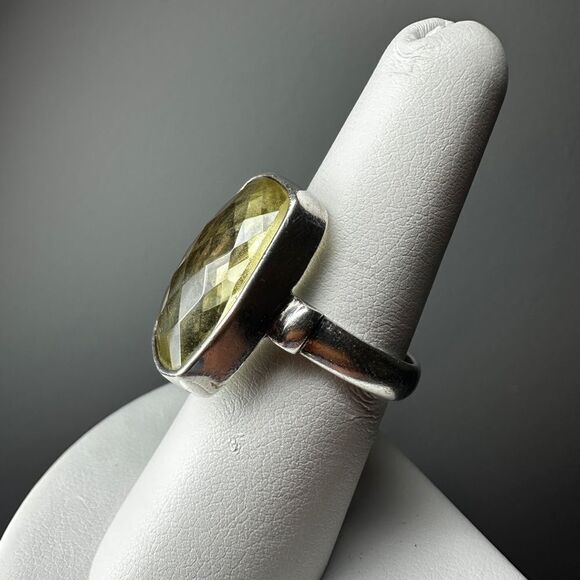 STUNNING checkerboard pattern, emerald cut lemon quartz ring in sterling silver! - Picture 7 of 8